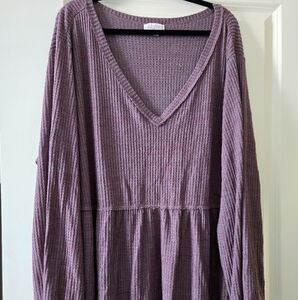 LA Threads Womens Size 3x purple Ruffle V Neck Long Sleeve Peplum Blouse Top